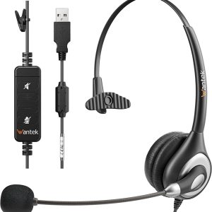New in Open Box Wantek Corded USB Headsets Mono with Noise Cancelling Mic and in-line Controls, UC Business Headset for Skype, SoftPhone, Call Center, Crystal Clear Chat, Super Lightweight, Ultra Comfort (UC600)