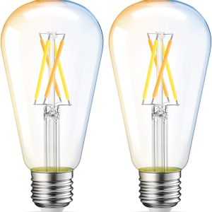 New in Open Box LVWIT WiFi Dimmable Vintage LED ST21 Edison Smart Bulb, 60 Watt Equivalent, E26 Base, 2700K - 6500K, Compatible with Alexa, Google Assistant, No Hub Required, 2 Pack
