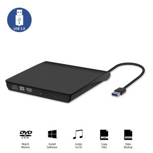 New in Open Box Antika External CD Drive USB 3.0 Portable Slim External DVD DriveCD DVD +/-RW ROM Rewriter Burner Writer/Player for MacBook Pro Laptop/Desktops Win 7/8.1/10 and Linux OS