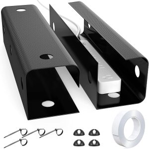 New in Open Box Yecaye Under Desk Cable Management Cable Tray with Mounting Tape, 2 Pack Organizer Cable Tray for Cords Wires Power Strip Power Bricks, U Channel Cable Tray for Office, Home (15.7" Each, Black)