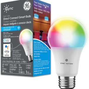 New in Open Box GE Lighting CYNC Smart Light Bulb with Bluetooth and WiFi, Alexa and Google Home Compatible, Full Color Changing, Dimmable, A19 Bulb Shape