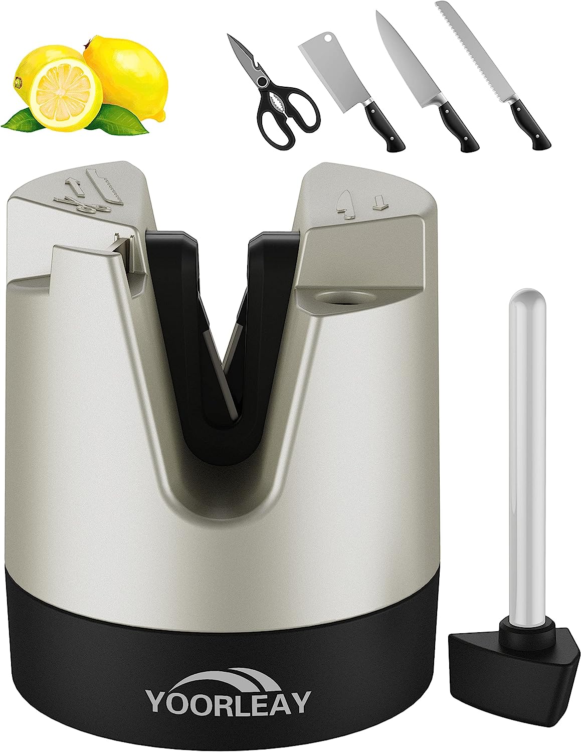 New in Open Box Knife Sharpener- YOORLEAY Kitchen Knife Sharpeners for Straight Blade Knives, Serrated Knives and Scissors